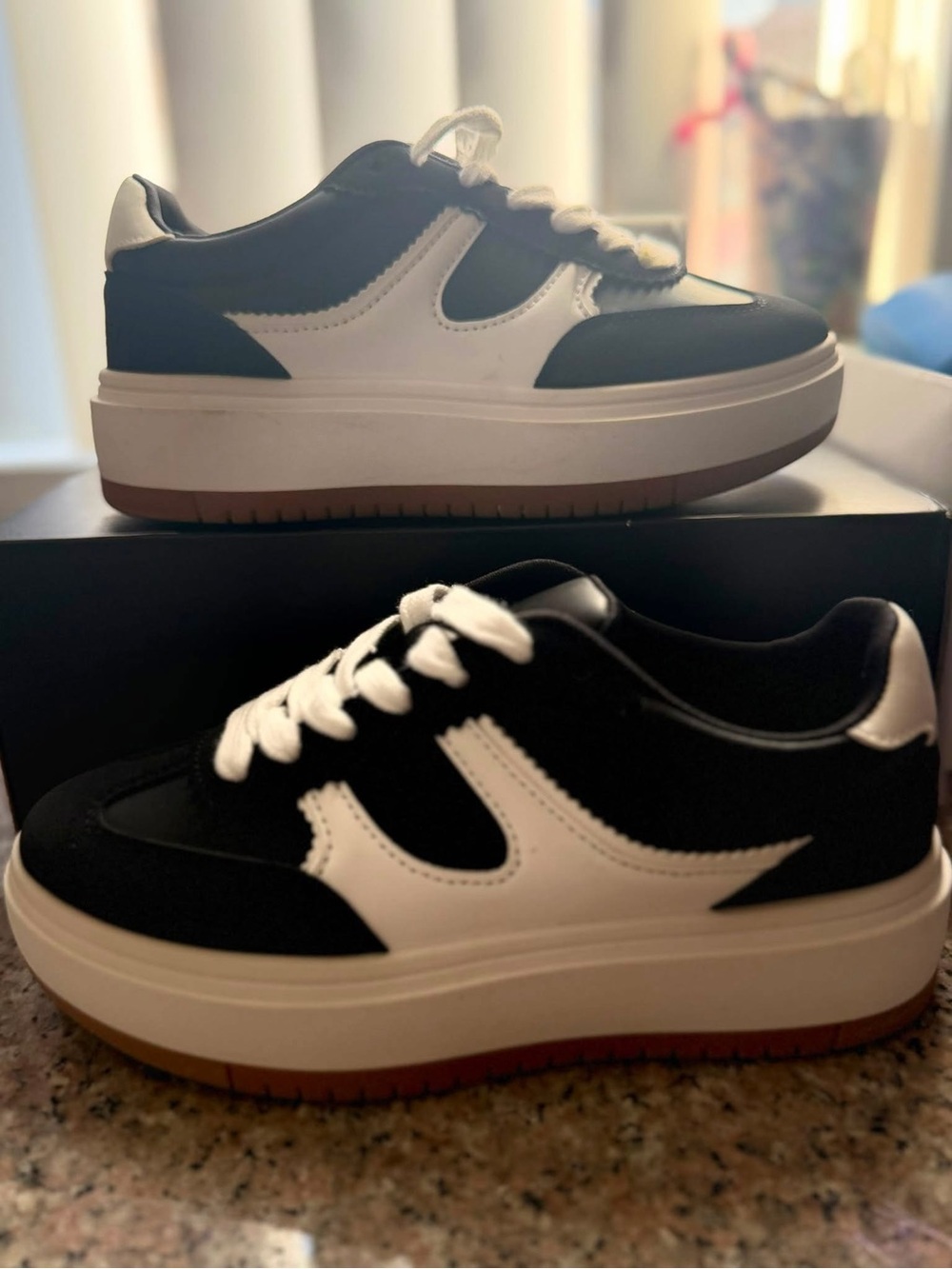 Madden Girl Black and White Platform Sneakers with Gum Sole